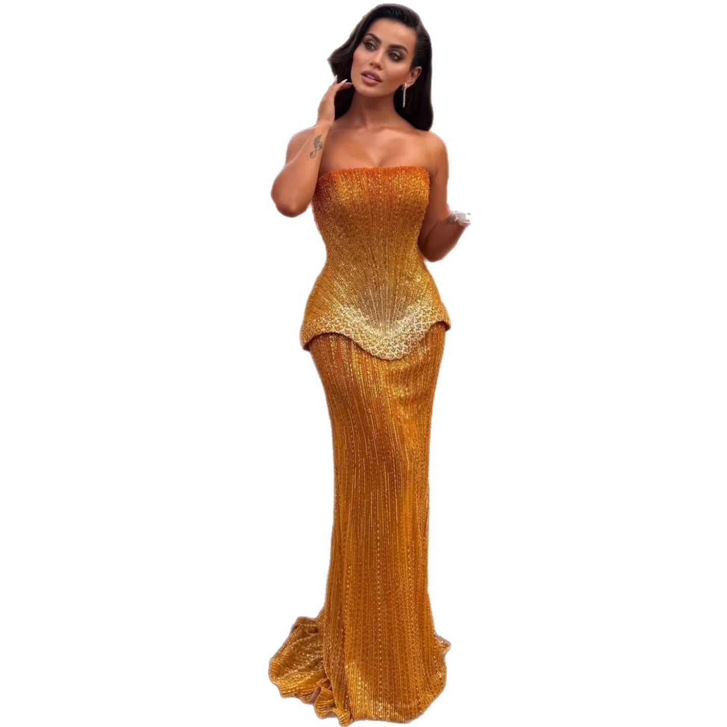 Wasisi Arabic Orange Two Pieces Corset Evening Dress LA73444