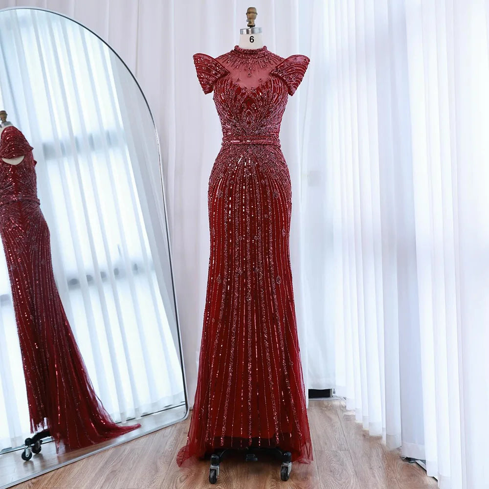 Luxury Caramel Mermaid Luxutry Beaded Evening Dress LA73082