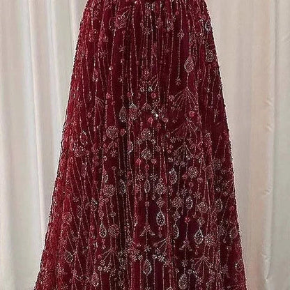 Luxury Sage Green and Pink Arabic   Beaded Evening Dress LA72805D