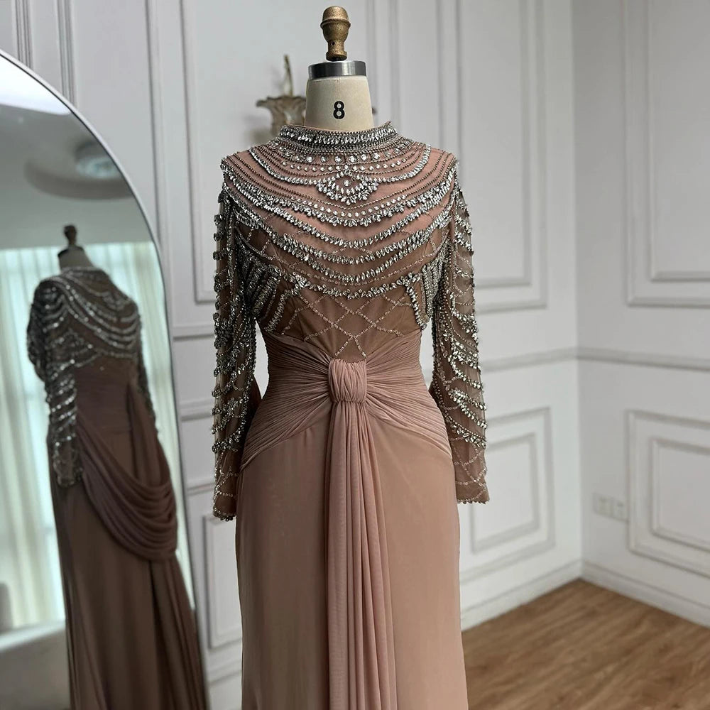Luxury Designer Modest Brown Stretch Material Mermaid Evening Dress LA72993