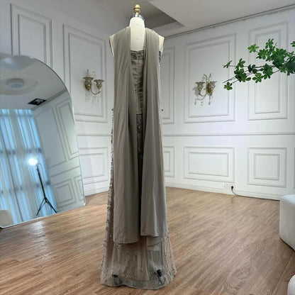 Luxury Caramel Satin Beaded Evening Dress with   Bodice LA72805C