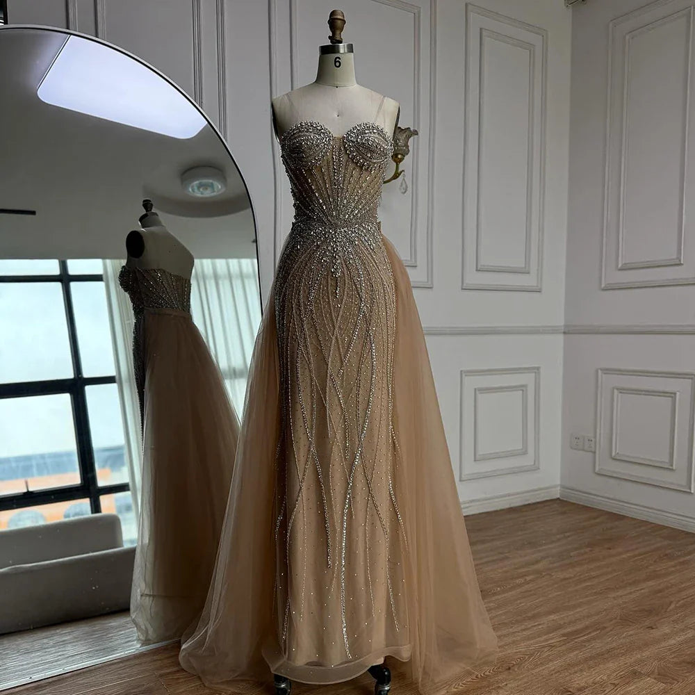Luxury Nude Strapless Beaded Mermaid Evening Dress LA73133