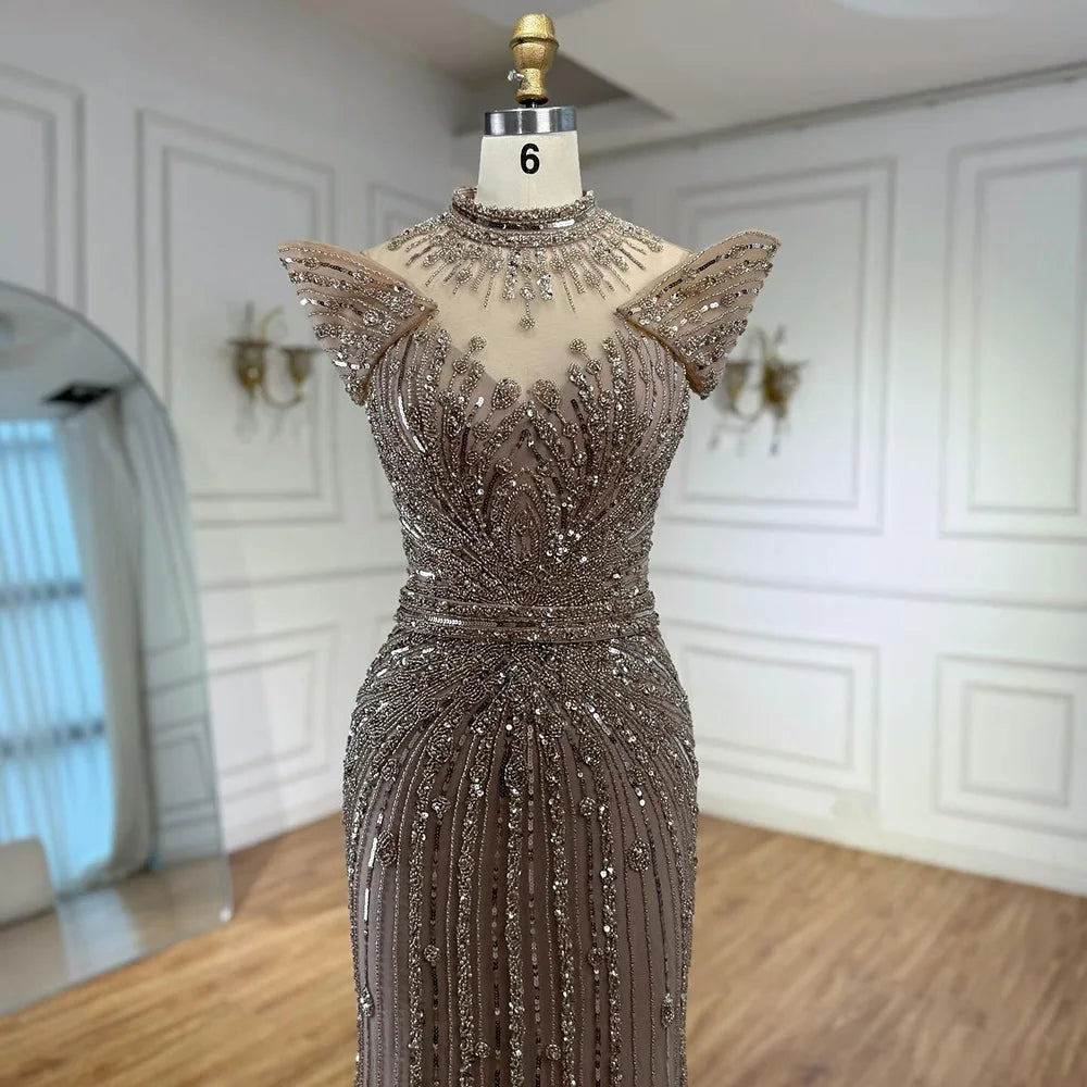 Luxury Caramel Mermaid Luxutry Beaded Evening Dress LA73082