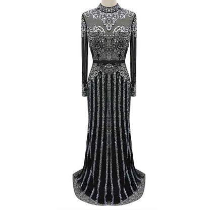 Serene Hill  Luxury Muslim Gray Luxury Long Elegant with Detachable Train Mermaid Evening Gowns Dresses  For Woman LA70199