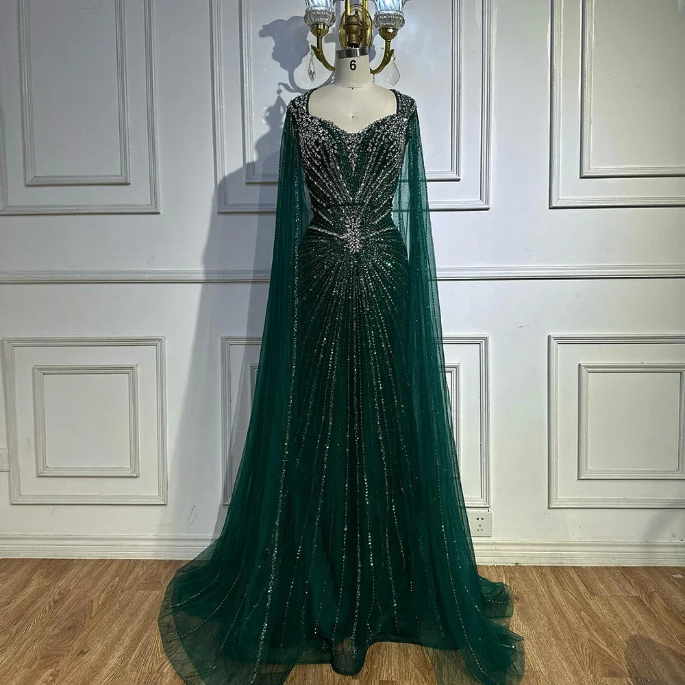 Luxury Dubai   Nude Cape Sleeves Beaded Saudi Arabic Evening Dresses Gowns for Formal Occasion LA72575A