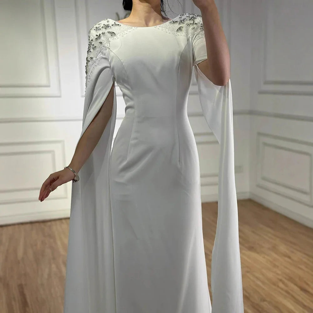 Luxury White Mermaid Evening Dress with Cape LA70934
