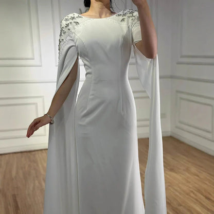 Luxury White Mermaid Evening Dress with Cape LA70934