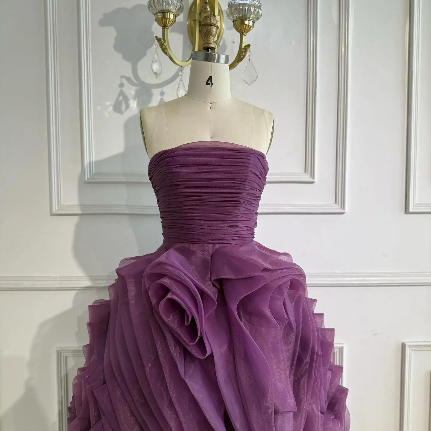 Luxury Purple 3D Rose Flower Strapless Princess Evening Dress LA73176