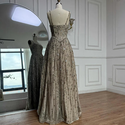 Luxury Sage Green Beaded A Line Spaghetti Strap Evening Dresses Gown LA72805