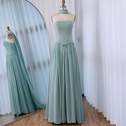 Luxury Turquoise A Line   Evening Dress with Cape LA73012