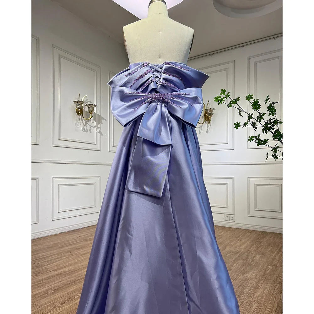 Elegant Off Shoulder Lilac Evening Dress with Overskirt LA72075