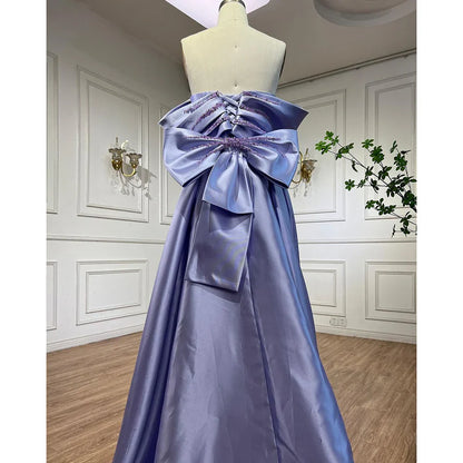 Elegant Off Shoulder Lilac Evening Dress with Overskirt LA72075