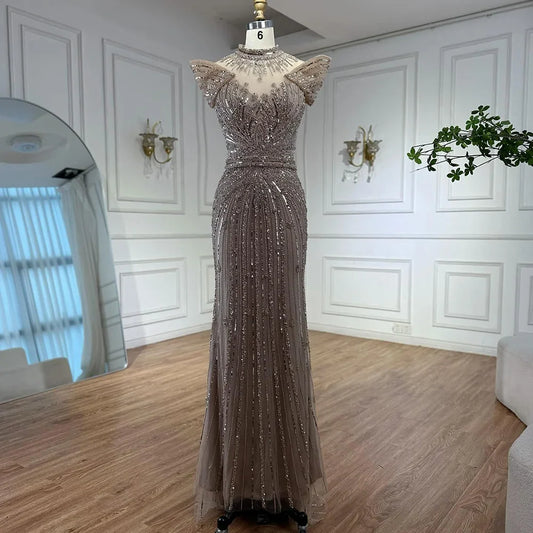 Luxury Caramel Mermaid Luxutry Beaded Evening Dress LA73082