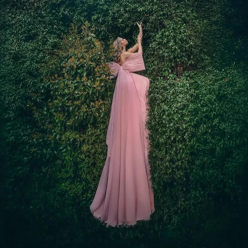Luxury Designer Pink Mermaid Evening Dress with Big Bow LA73061