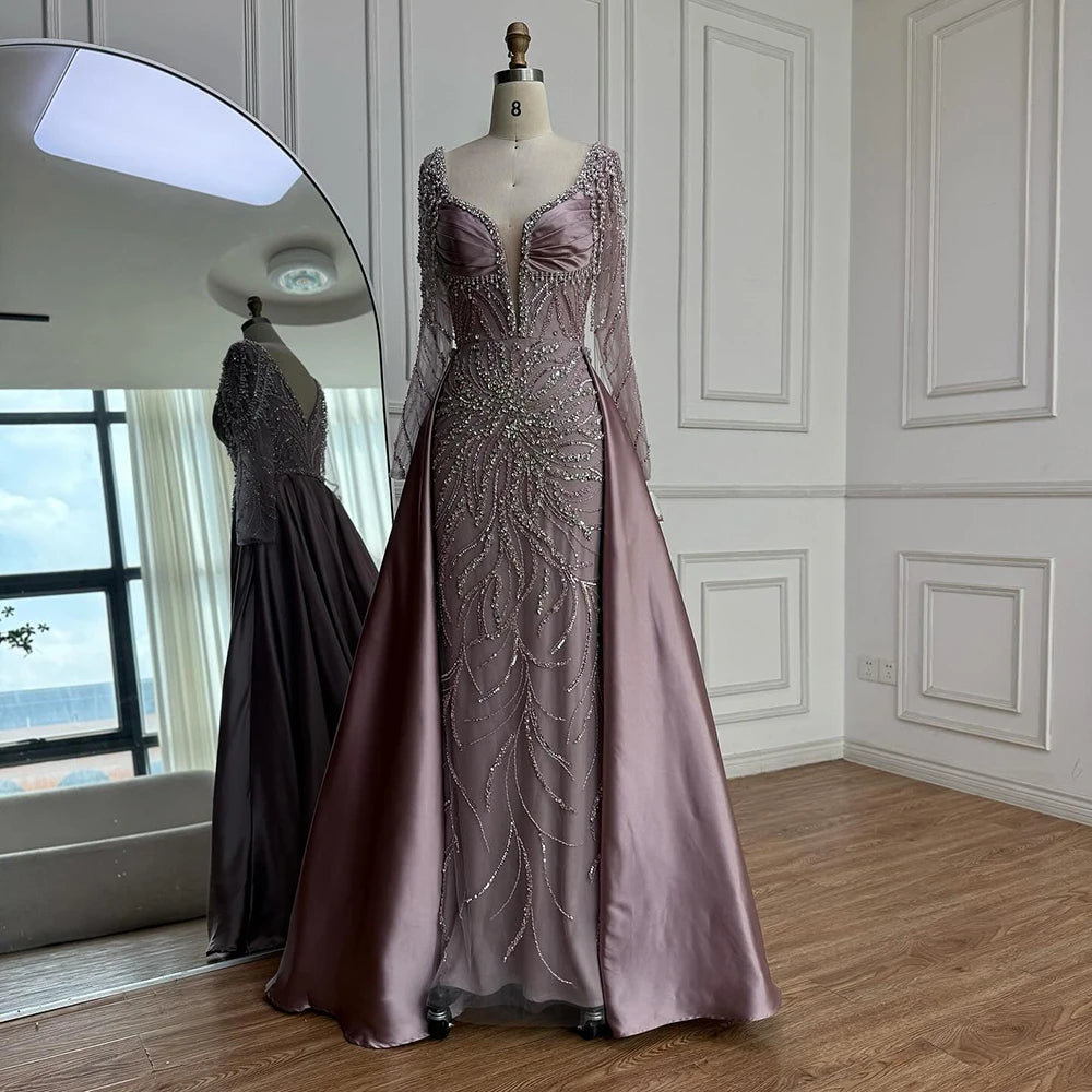 Luxury  Muslin Blue hijab Evening Dress With Long Sleeves LA72963