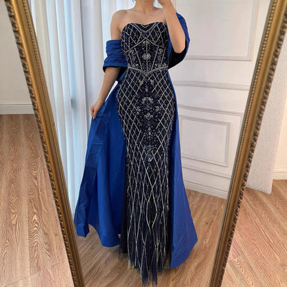 Luxury Designer Dubai  Nude Beaded Mermaid Evening Dress LA72819