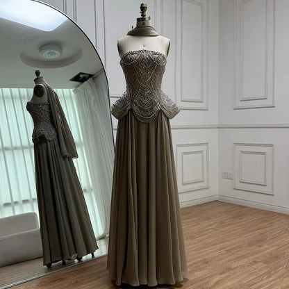 Luxury Designer Nude Beaded Chiffon Evening Dress Wedding LA72915