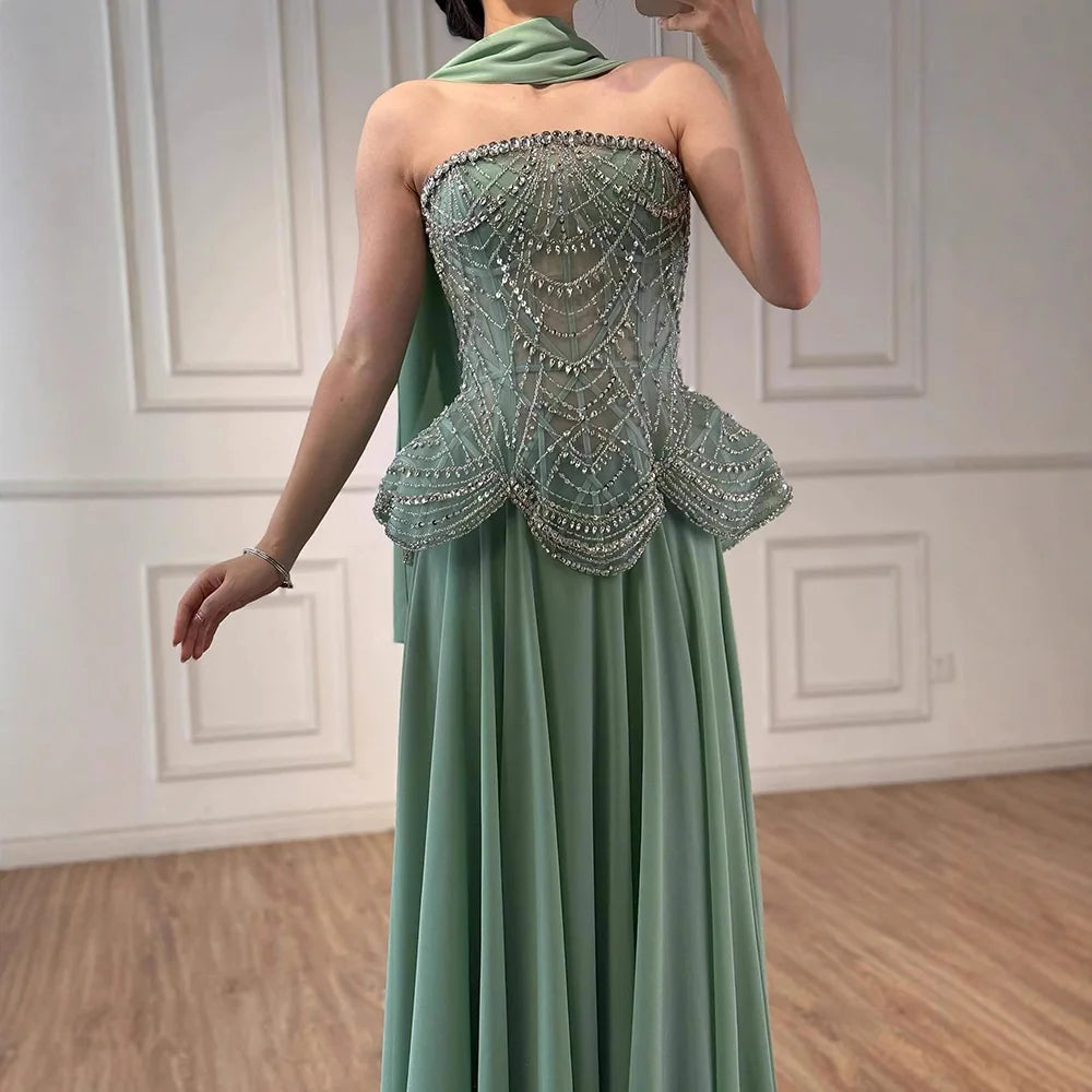 שמלת ערב שיפון עם חרוזים בצבע עירום מעוצב יוקרתי לחתונה LA72915