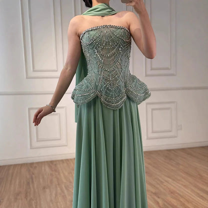 Luxury Designer Nude Beaded Chiffon Evening Dress Wedding LA72915