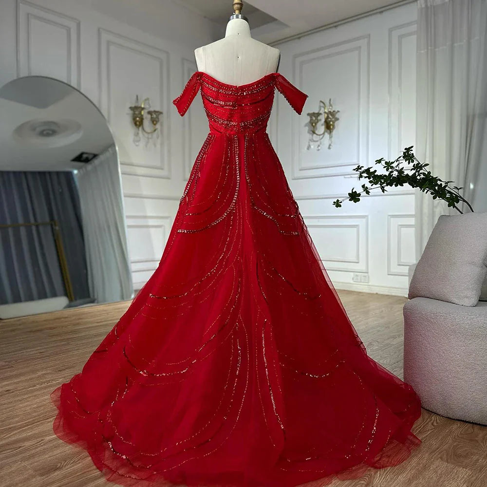 Luxury Pink Mermaid Beaded Evening Gown with Detachable Satin Overskirt LA72781