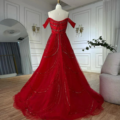 Luxury Pink Mermaid Beaded Evening Gown with Detachable Satin Overskirt LA72781