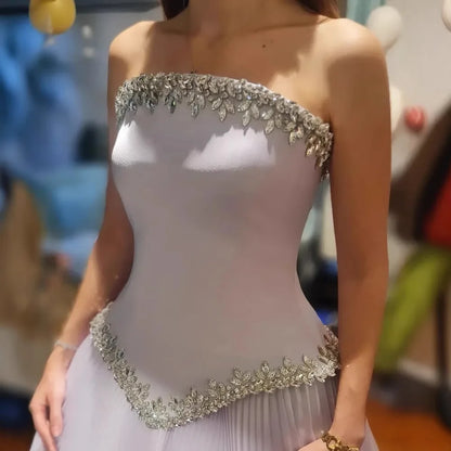 Luxury Lilac   Beaded Evening Dress with Floral Train LA72913A