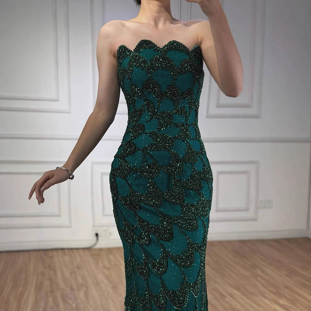 Elegant Green   Mermaid Evening Dress Arabic Style LA73117