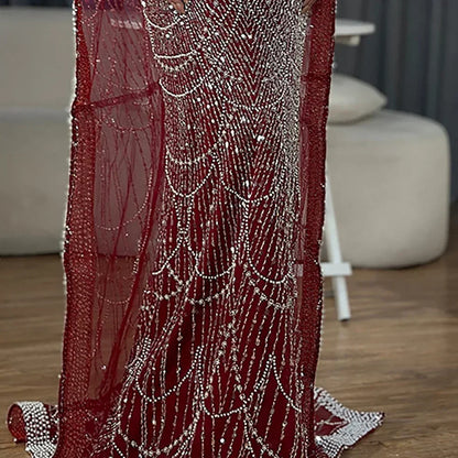 Luxury Blue Mermaid Evening Dress with Cape Sleeves Beaded Gown LA72160A