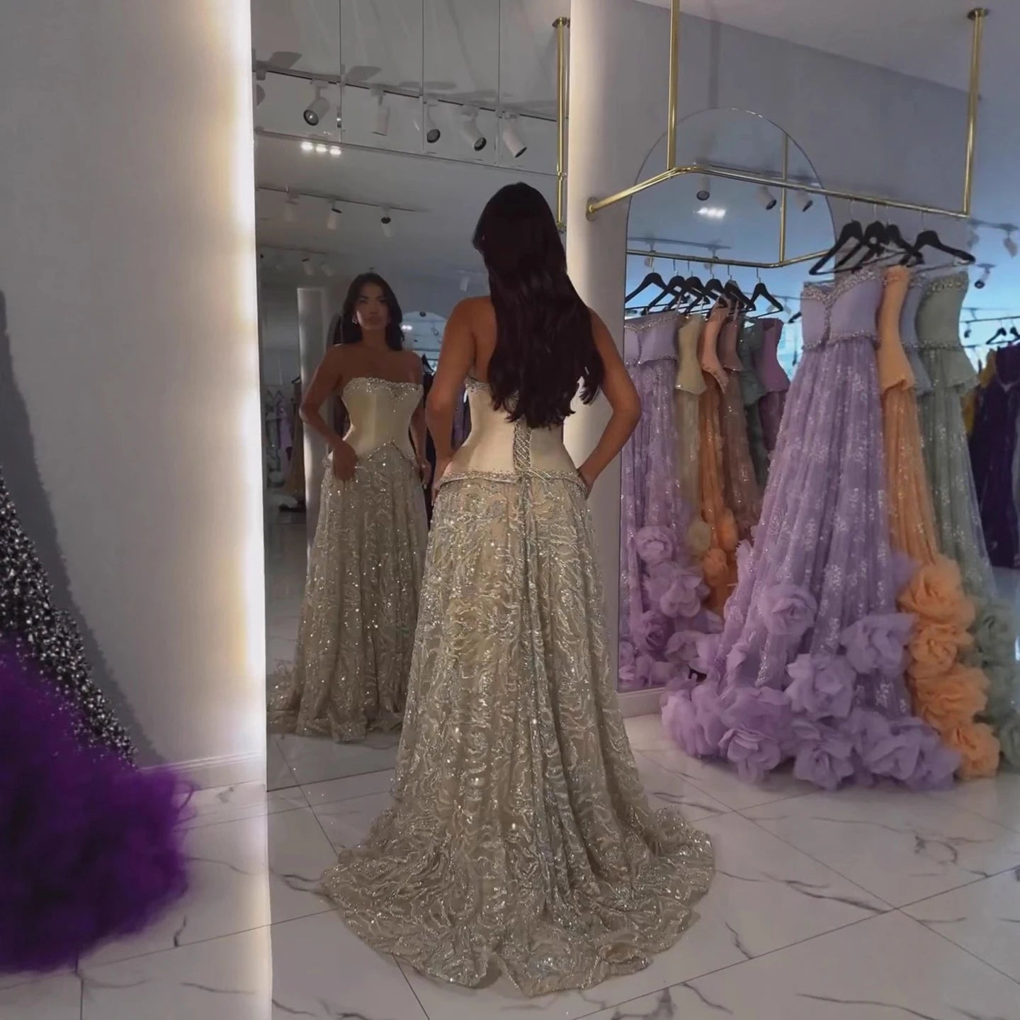 Luxury Champagne Crystal Two Pieces Evening Dress LA73050D