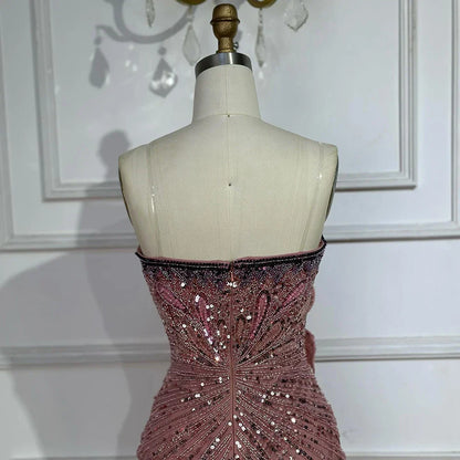 Luxury Arabic Pink Mermaid Evening Dress With High Split LA72480