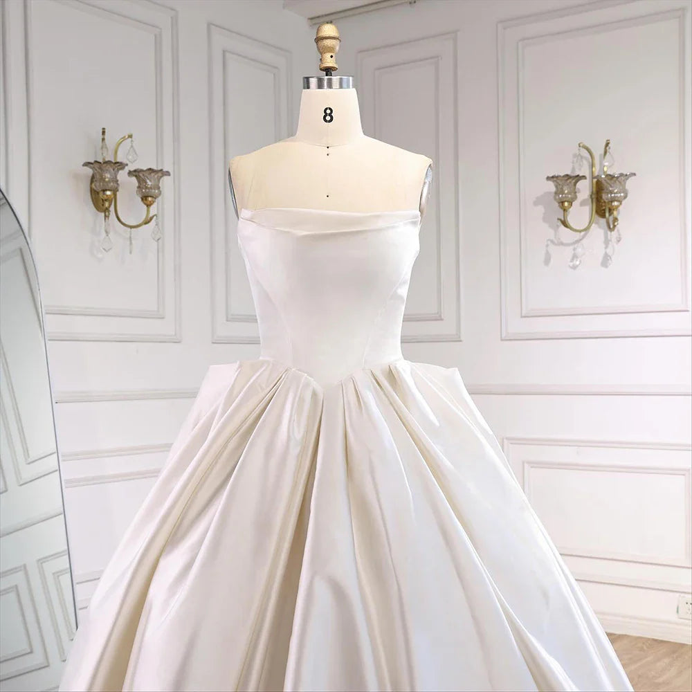 Elegant White Strapless Satin Ball Gown Wedding Dress HA2533