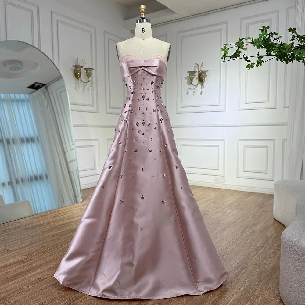 Pink Satin Strapless Mermaid Evening Dress with Big Bow LA72414B