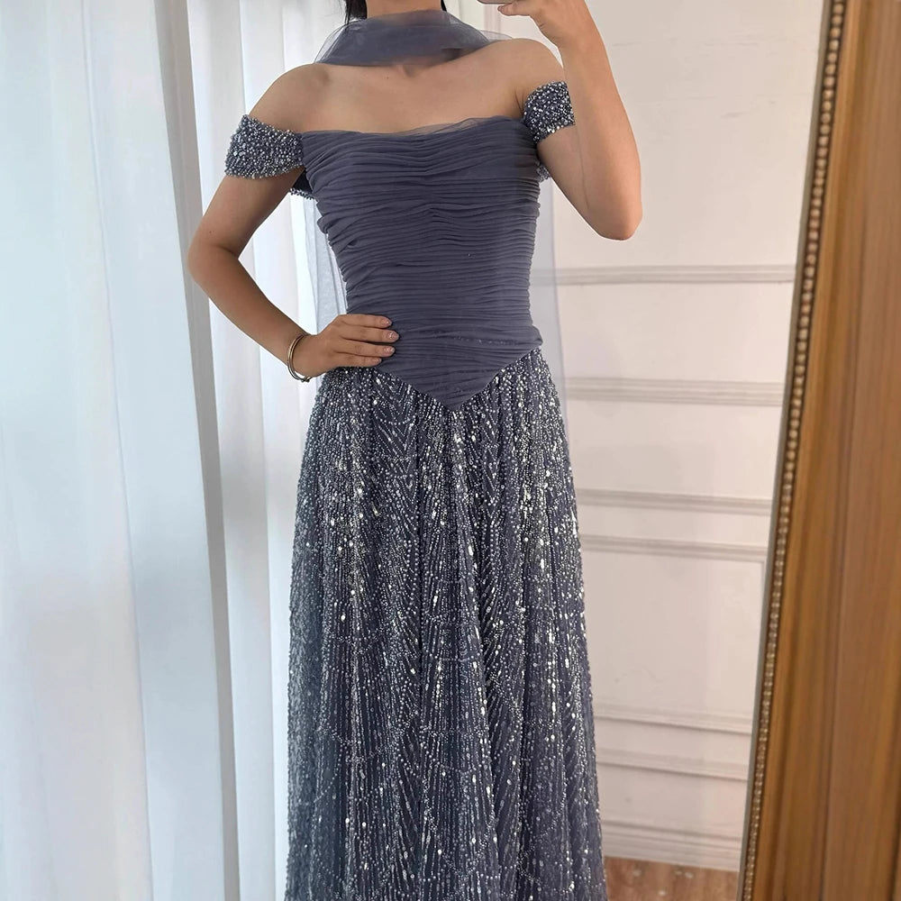 Luxury  Arabic  Pink Pearls  Evening Dress  With Cape LA72922