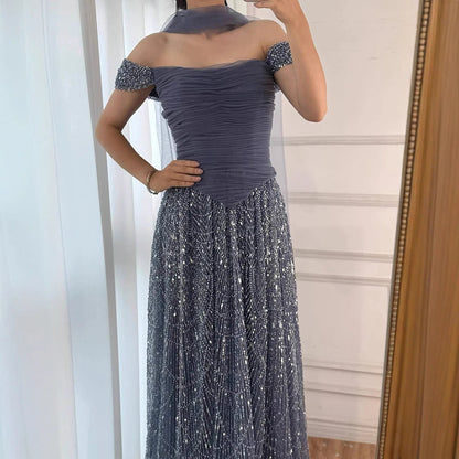 Luxury  Arabic  Pink Pearls  Evening Dress  With Cape LA72922