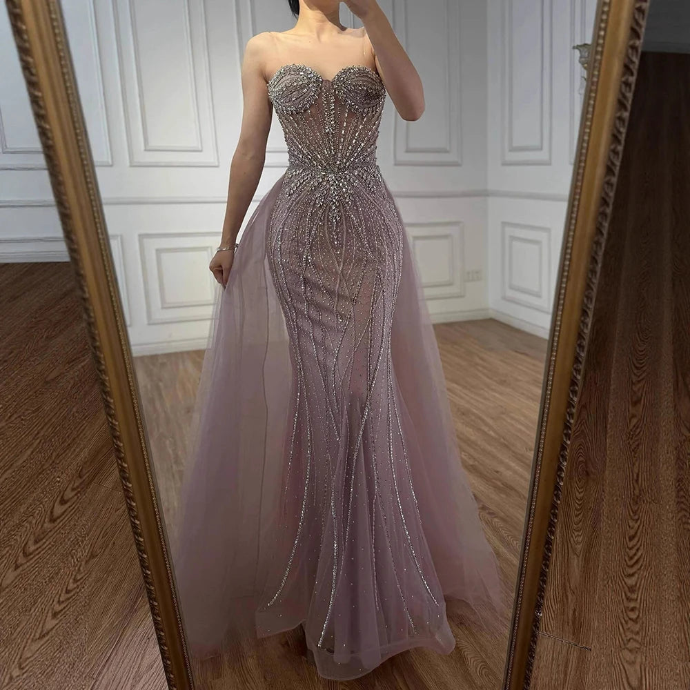 Luxury Nude Strapless Beaded Mermaid Evening Dress LA73133