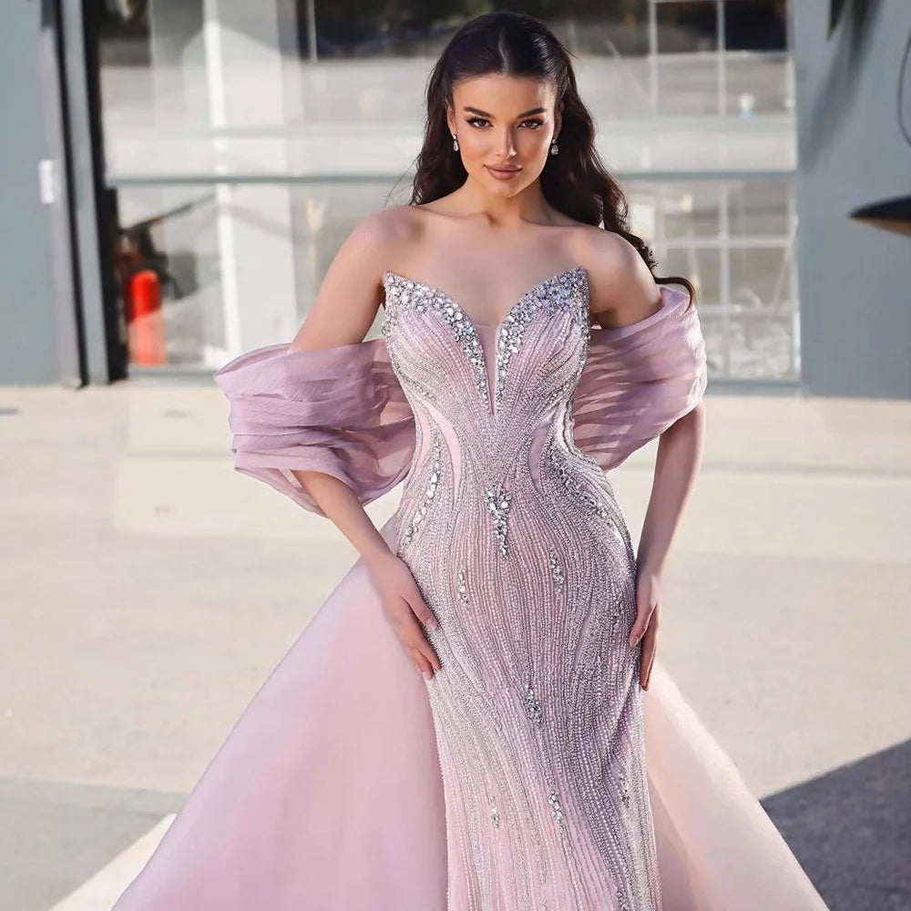 Luxury Designer Pink Mermaid Evening Dress with Big Bow LA73061