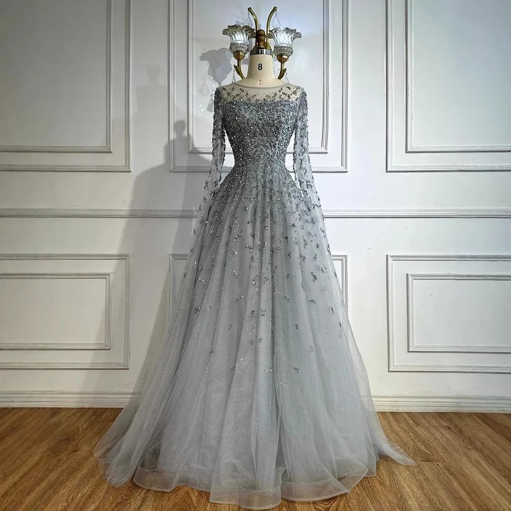 Luxury Beaded Evening Dress With Cape Sleeves LA72965
