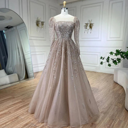 Luxury Pink Long Sleeves Dubai  Evening Dresses  Gowns For Party LA71915