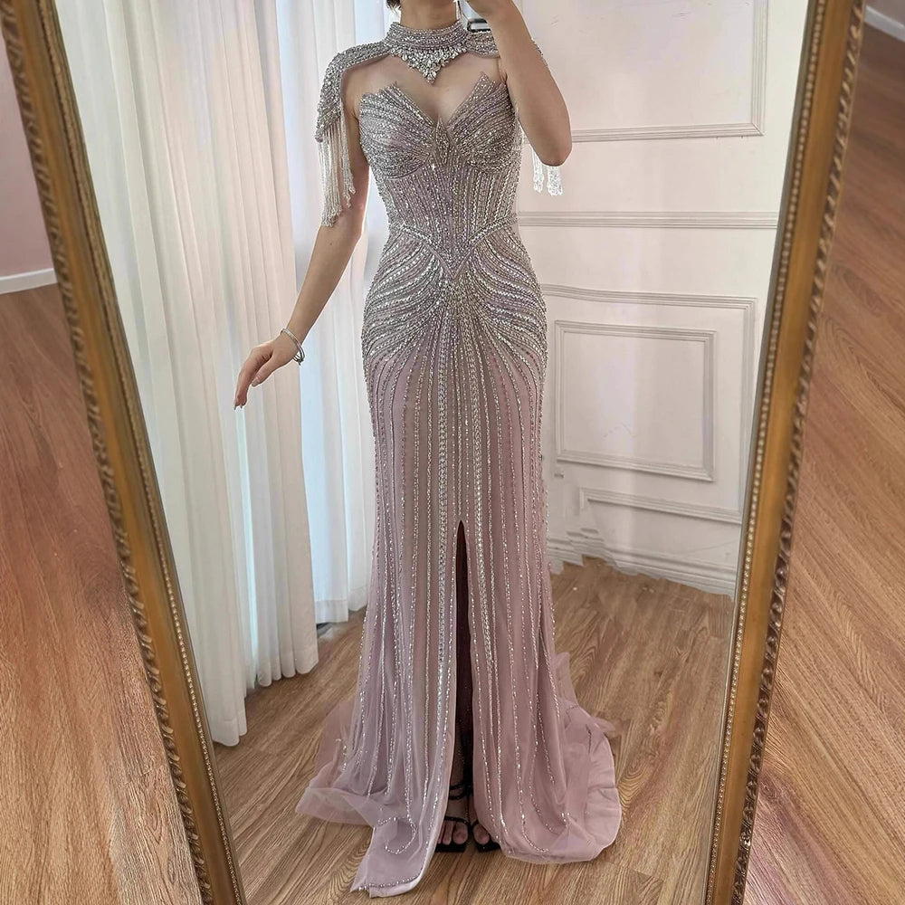 שמלת ערב בצבע גוף בתולת ים עם גדילים גבוהים וניתנים להסרה LA72891A 