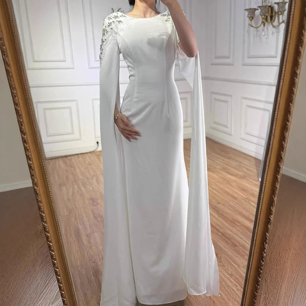 Luxury White Mermaid Evening Dress with Cape LA70934