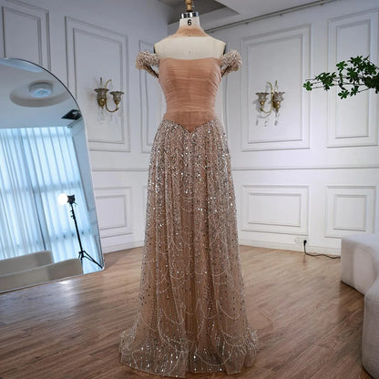 Luxury  Arabic  Pink Pearls  Evening Dress  With Cape LA72922