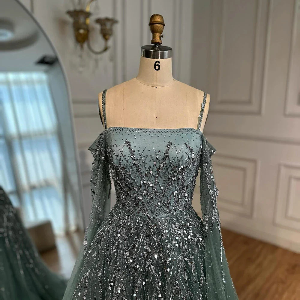 Luxury Caramel Evening Dress with Cape sleeves LA72957