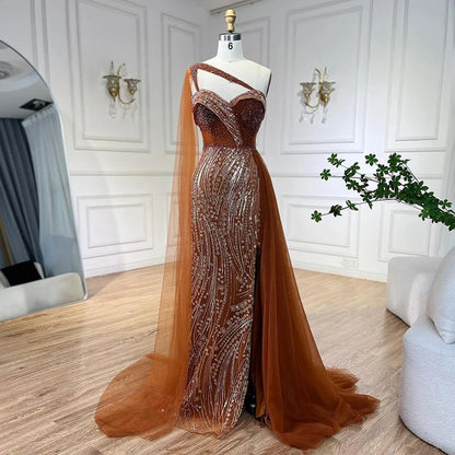 Luxury Green One Shoulder Mermaid Evening Dress with Cape LA72472