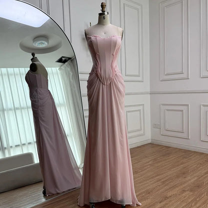 Pink   Draped Satin Evening Dress with Rose Neck LA72946
