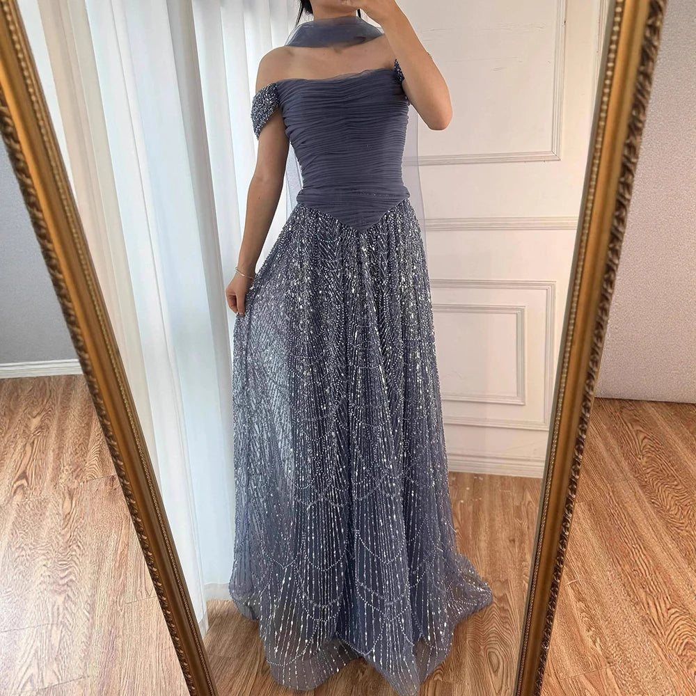 Luxury  Arabic  Pink Pearls  Evening Dress  With Cape LA72922