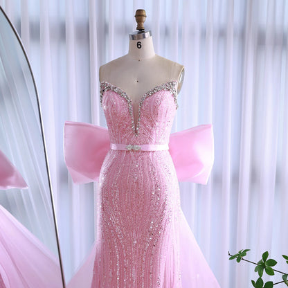 Luxury Dubai Pink Bow Evening Dress LA73061A