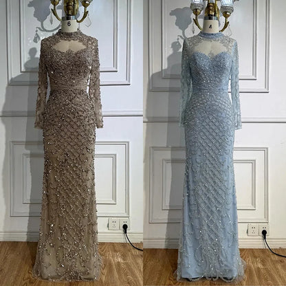 Caramel Beaded High Neck Mermaid Evening Dress Plus Size LA71747A