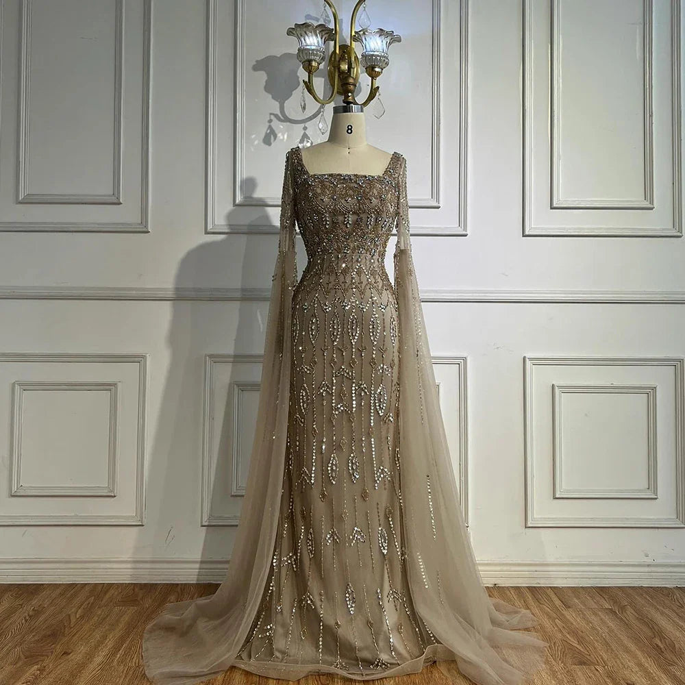 Luxury Caramel Evening Dress with Sleeves Cape 2025 LA72966