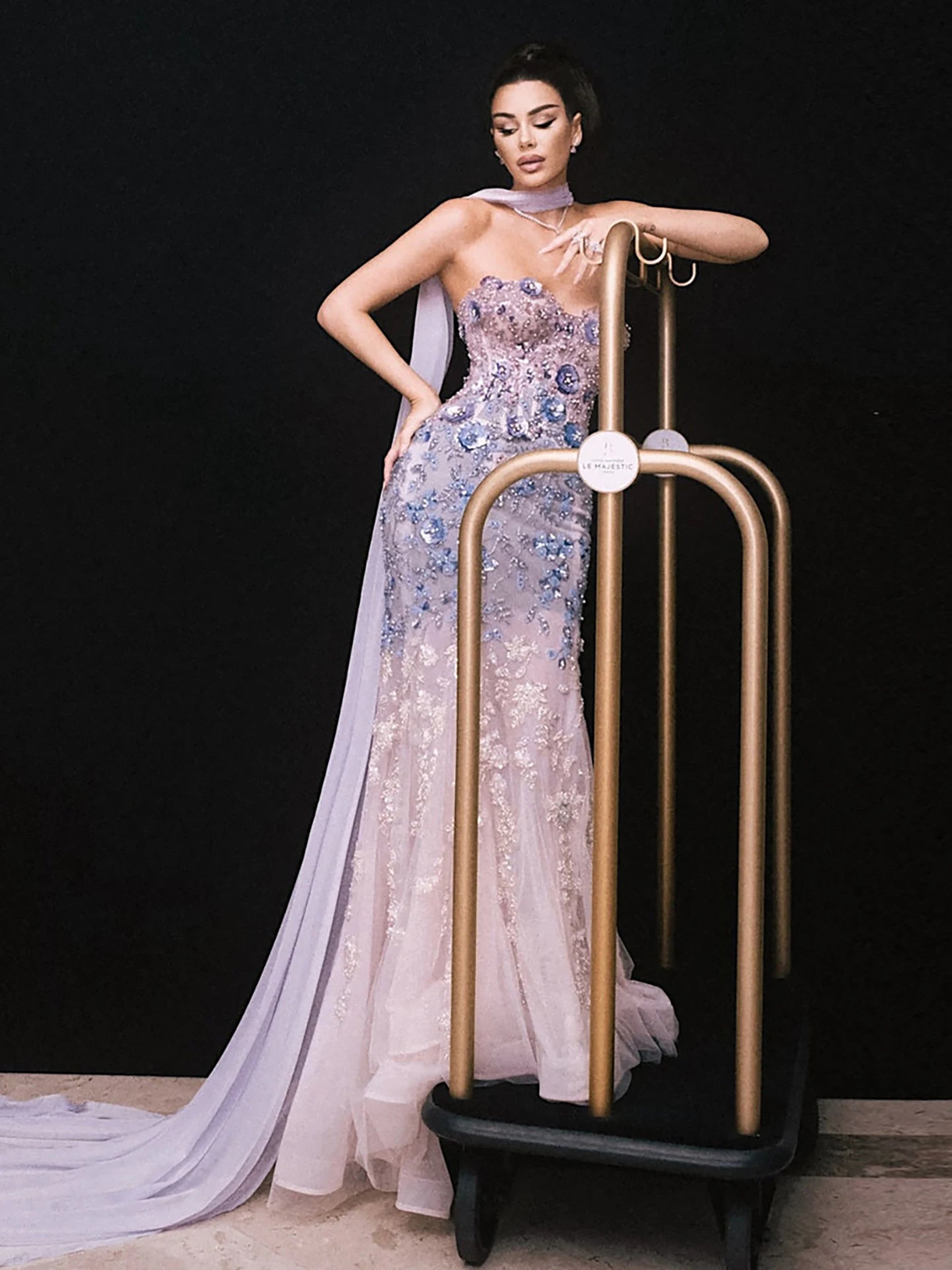 Luxury Lilac 3D Flower Evening Dress with Cape LA73345