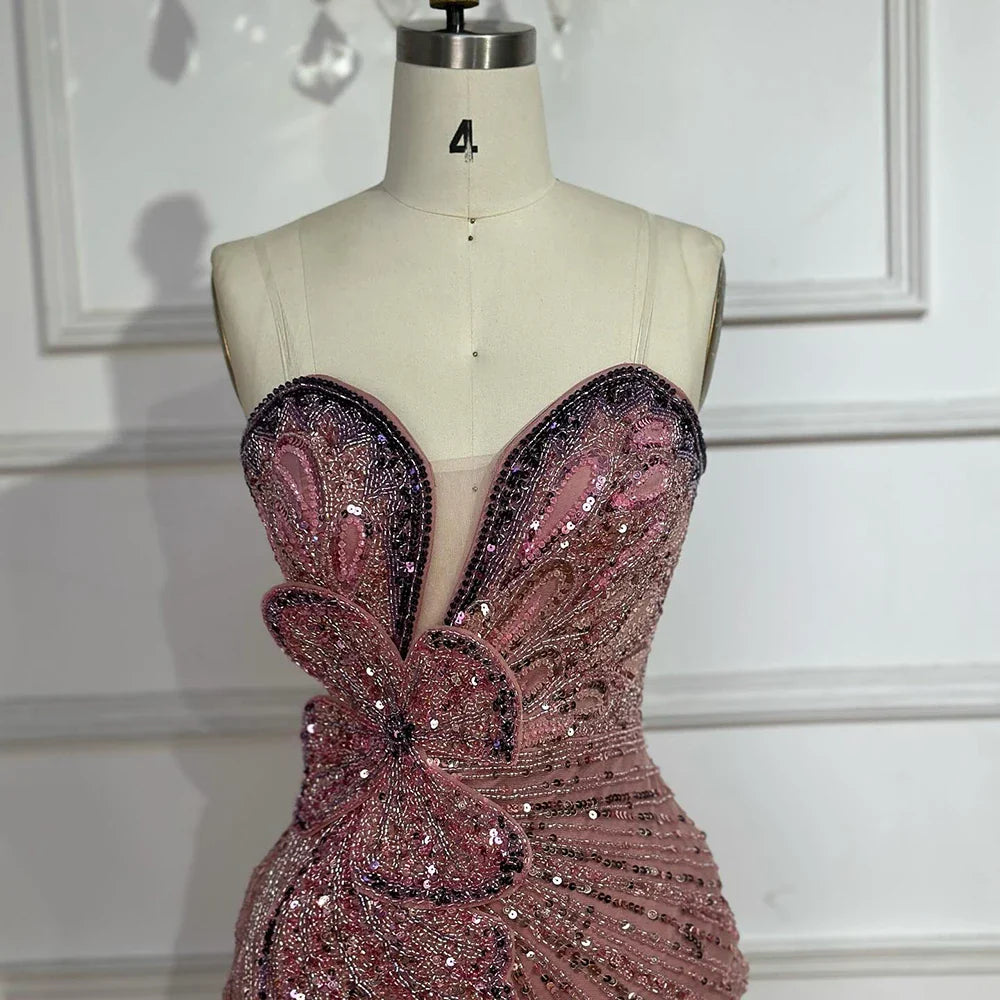 Luxury Arabic Pink Mermaid Evening Dress With High Split LA72480